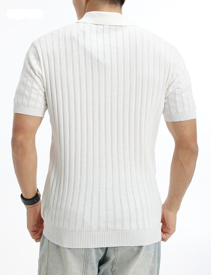Men's Short Sleeve Knit Polo Shirt Cotton Slim Fit