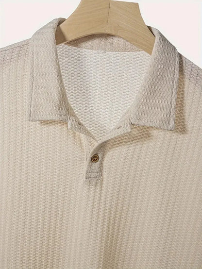 Men's Textured Knit Polo – Breathable Short Sleeve Casual Shirt