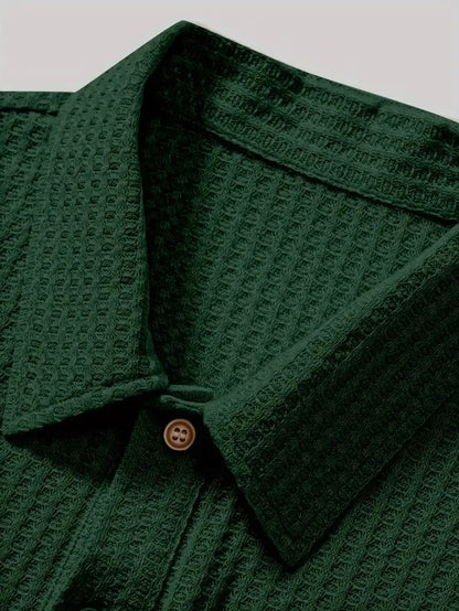 Men's Textured Knit Polo – Breathable Short Sleeve Casual Shirt