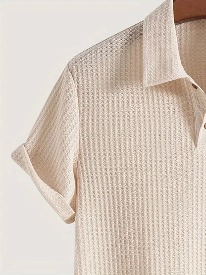 Men's Textured Knit Polo – Breathable Short Sleeve Casual Shirt