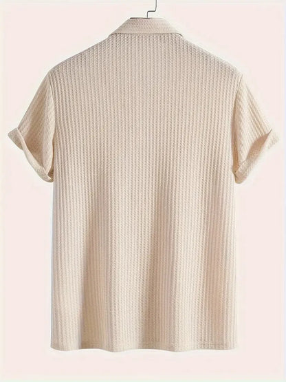 Men's Textured Knit Polo – Breathable Short Sleeve Casual Shirt
