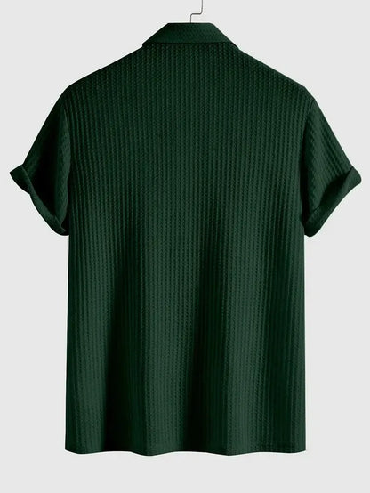 Men's Textured Knit Polo – Breathable Short Sleeve Casual Shirt