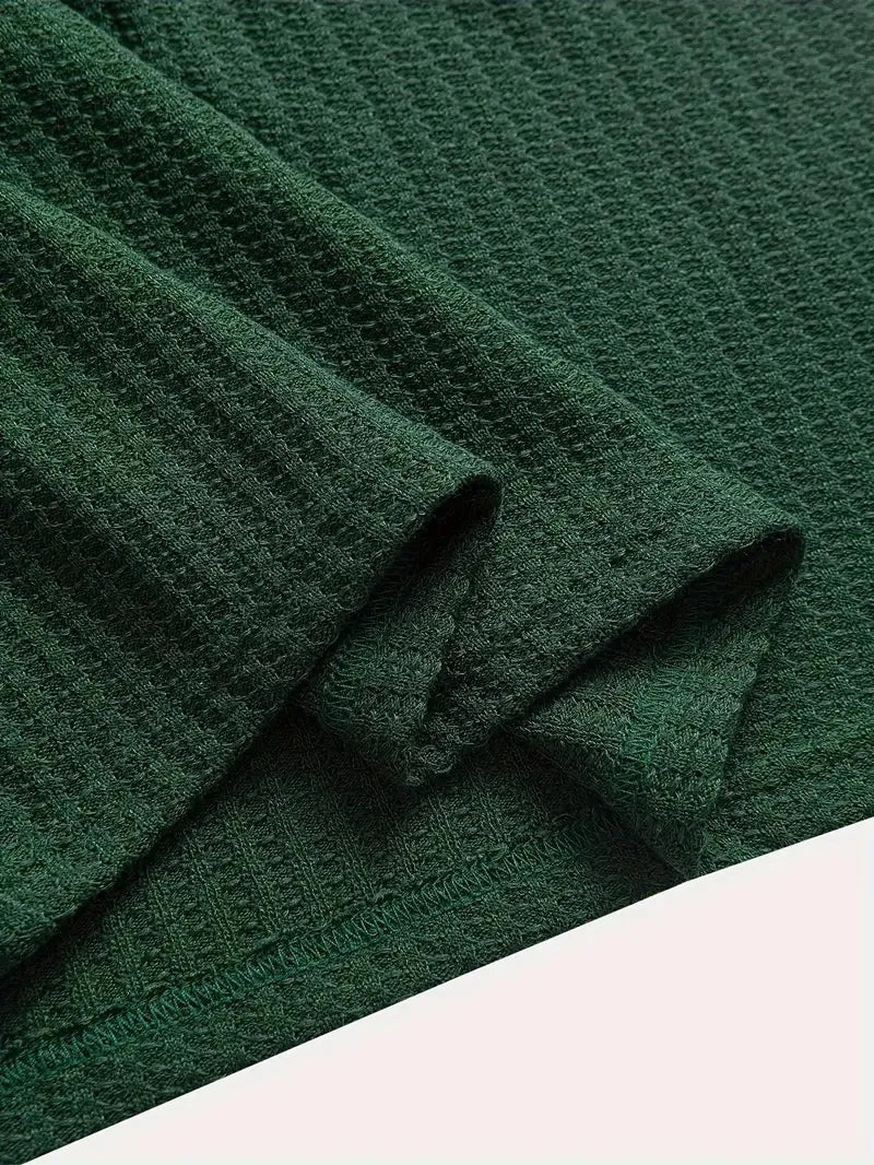 Men's Textured Knit Polo – Breathable Short Sleeve Casual Shirt