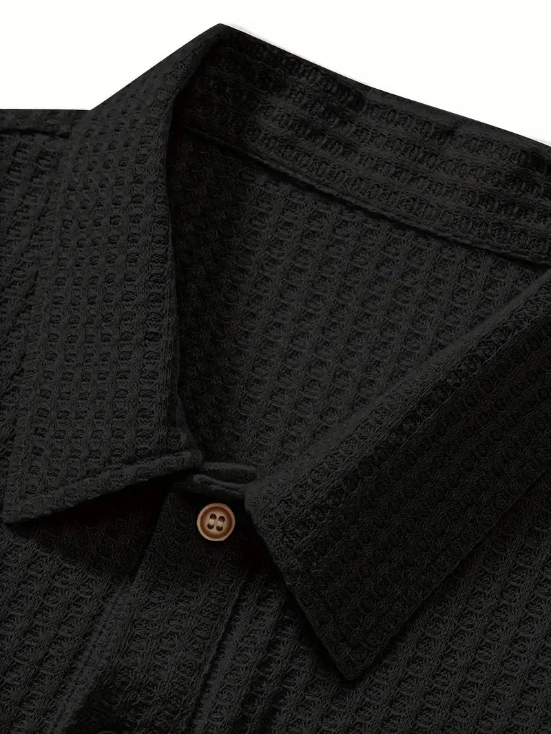 Men's Textured Knit Polo – Breathable Short Sleeve Casual Shirt