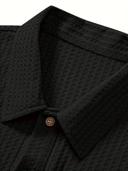 Men's Textured Knit Polo – Breathable Short Sleeve Casual Shirt