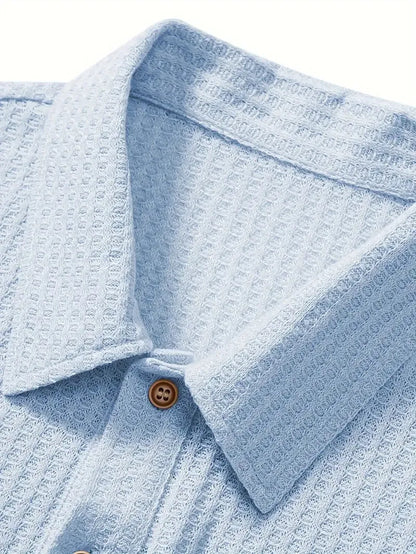 Men's Textured Knit Polo – Breathable Short Sleeve Casual Shirt