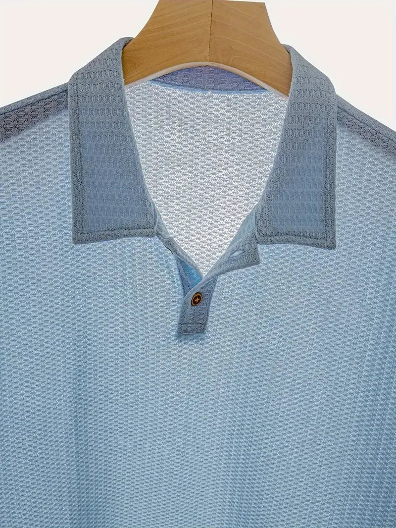 Men's Textured Knit Polo – Breathable Short Sleeve Casual Shirt