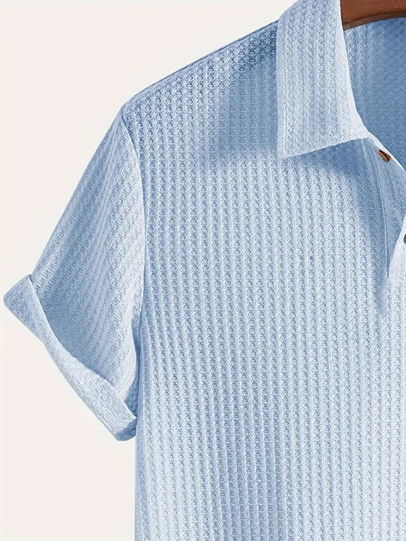 Men's Textured Knit Polo – Breathable Short Sleeve Casual Shirt