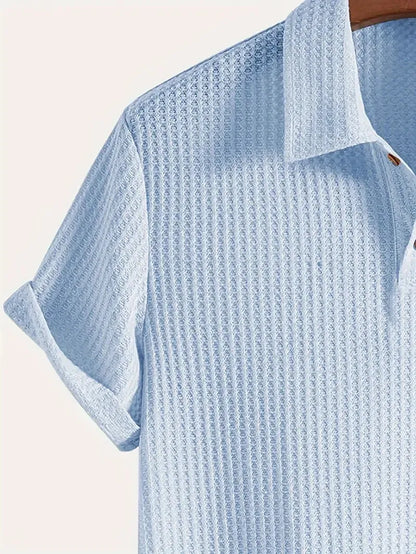 Men's Textured Knit Polo – Breathable Short Sleeve Casual Shirt