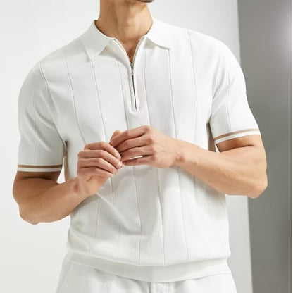 Men's Polo Shirt Wool Quarter Zip Loose Fit Golf White