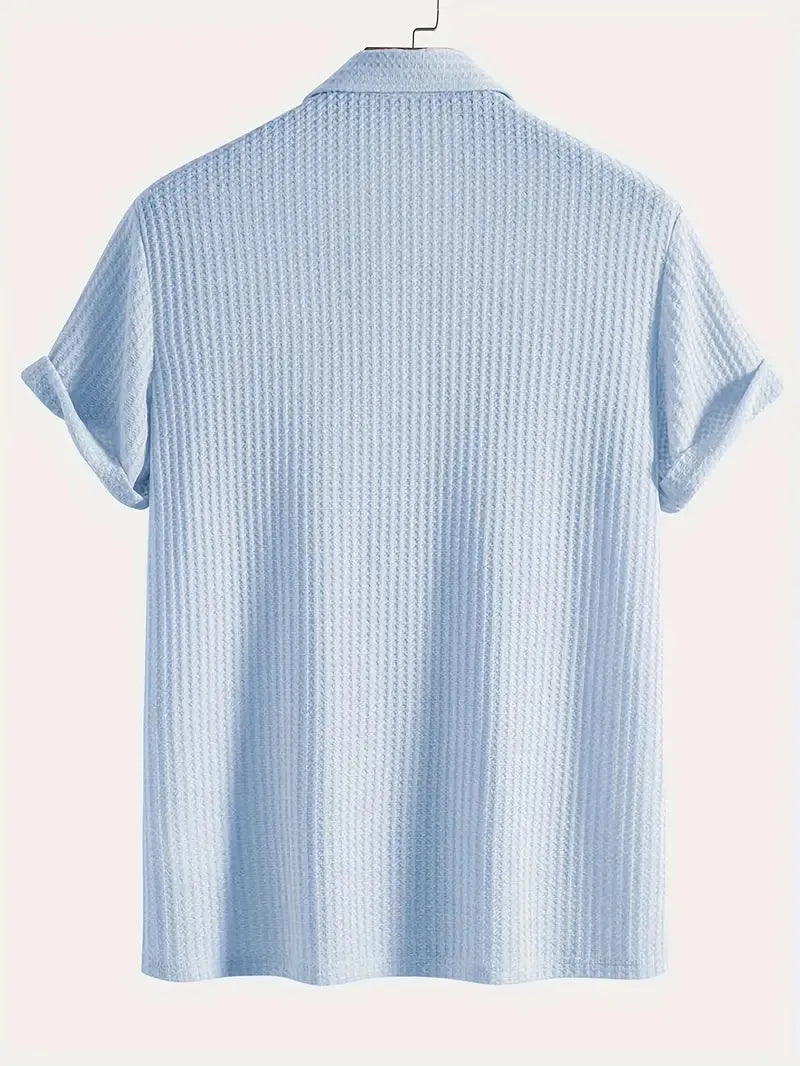 Men's Textured Knit Polo – Breathable Short Sleeve Casual Shirt