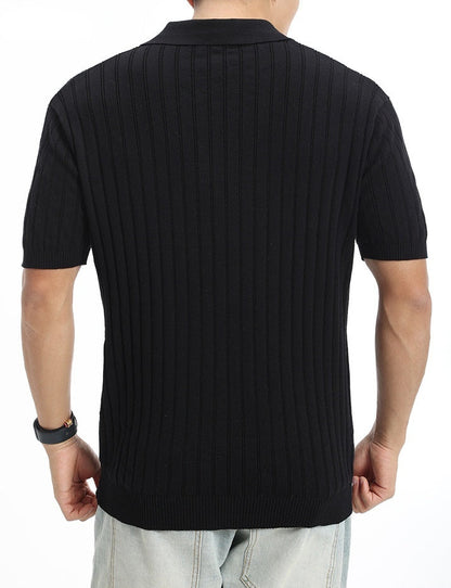 Men's Short Sleeve Knit Polo Shirt Cotton Slim Fit