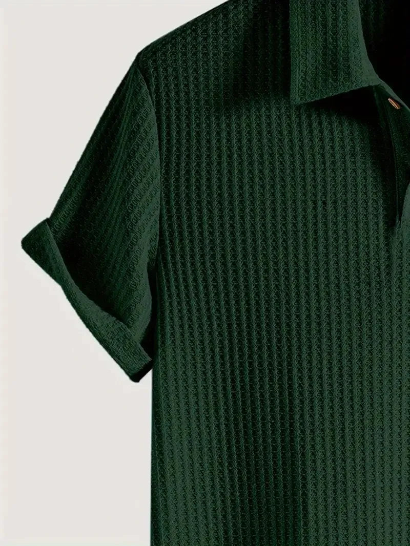 Men's Textured Knit Polo – Breathable Short Sleeve Casual Shirt