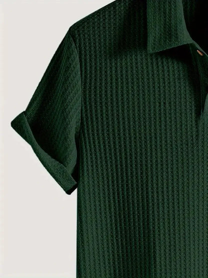 Men's Textured Knit Polo – Breathable Short Sleeve Casual Shirt