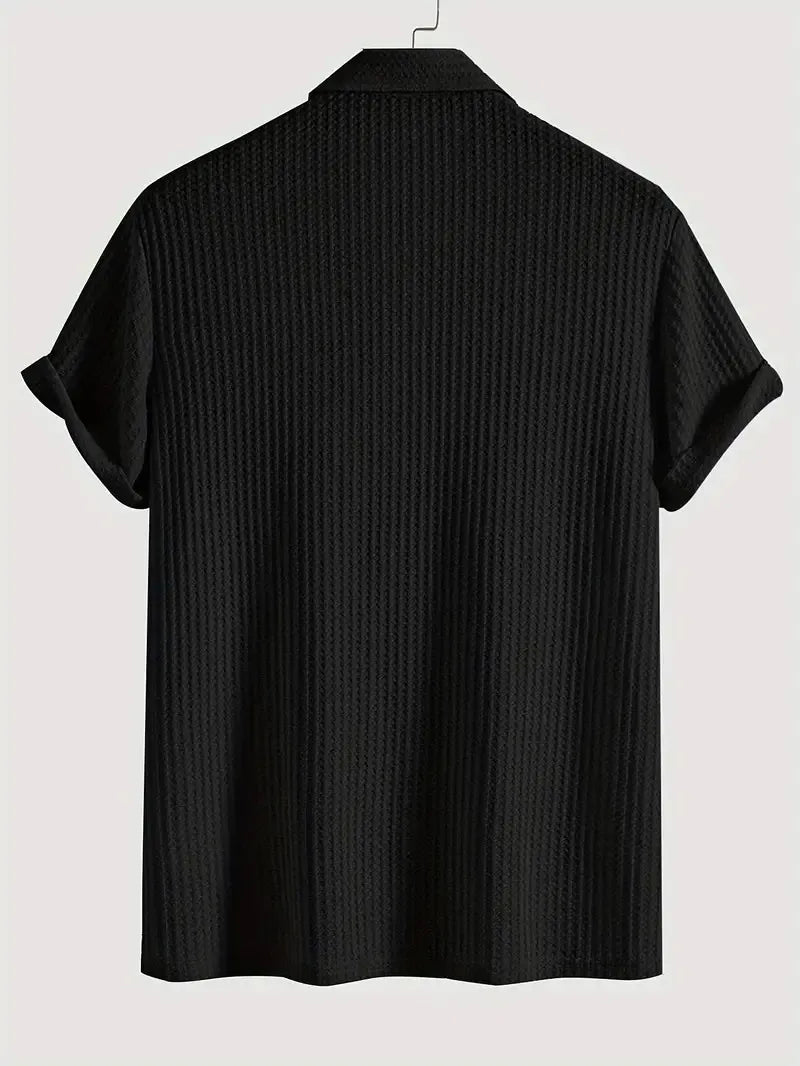 Men's Textured Knit Polo – Breathable Short Sleeve Casual Shirt