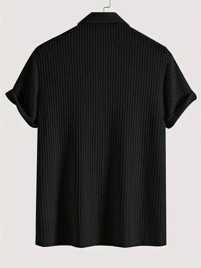 Men's Textured Knit Polo – Breathable Short Sleeve Casual Shirt
