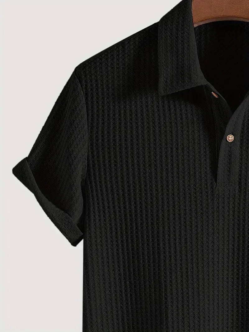 Men's Textured Knit Polo – Breathable Short Sleeve Casual Shirt