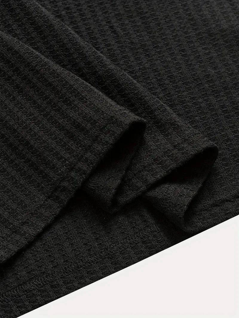 Men's Textured Knit Polo – Breathable Short Sleeve Casual Shirt